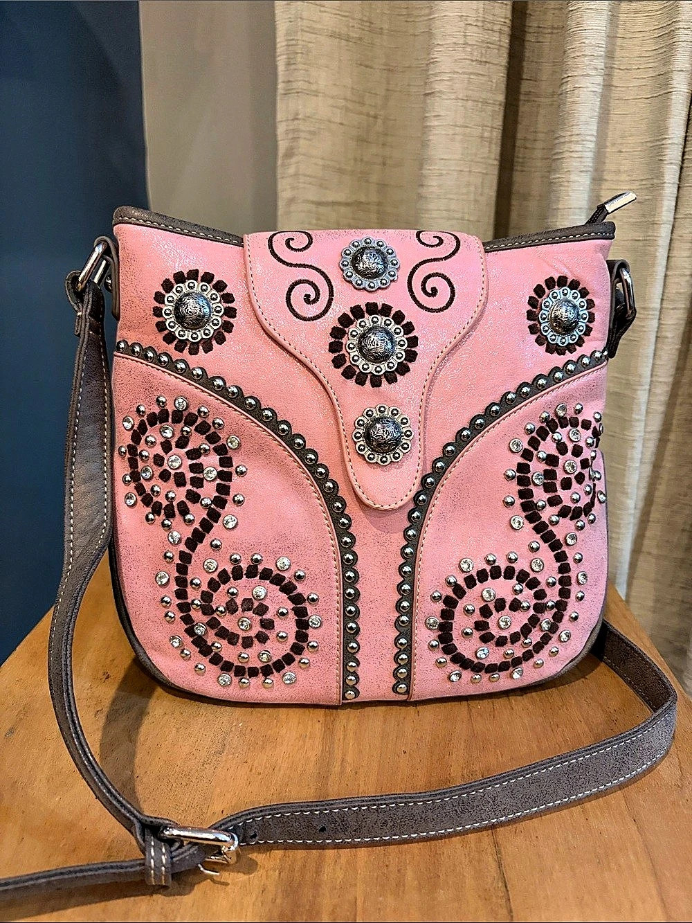 Montana West Embellished Western Crossbody in Pink- Concealed Carry Purse